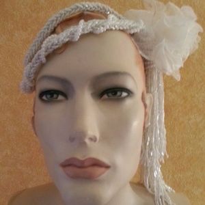 Gatsby White Beaded Vintage Style Headpiece